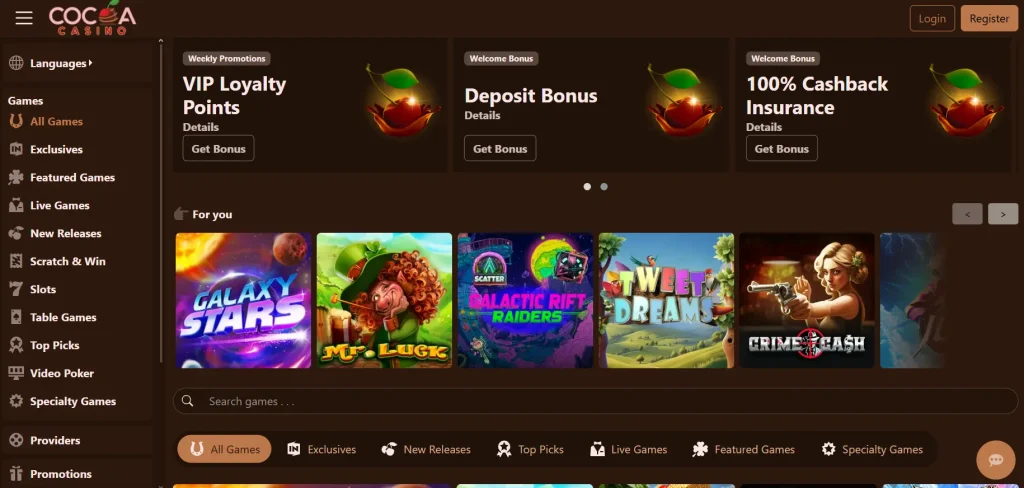 Games at Cocoa Casino